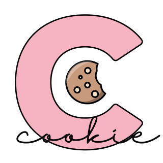 A large pink letter "C" features a bitten cookie in the center, with "Brookie- Gluten Free" written below in cursive, by The Common Cookie.